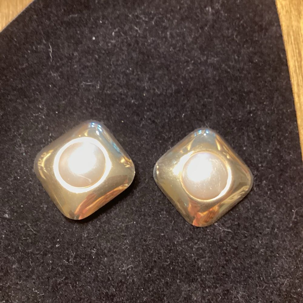 Gold Tone Faux White Pearl Wire Earrings